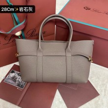 Loro Piana Ghiera SMALL Shopper Bag in grained leather elephant gray 2025