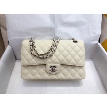 Chanel top Quality Medium Classic Flap Bag 1112 in Caviar Leather off white with silver Hardware 
