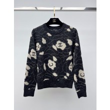 chanel camellias printed cashmere sweater black 2023