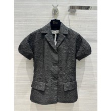 DIOR Black Cloqué-Effect Technical Jacquard Fitted Jacket with Puff Sleeves 2023