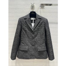 DIOR  Black Cloqué Technical Jacquard Fitted Jacket with Three-Quarter Sleeves 2023
