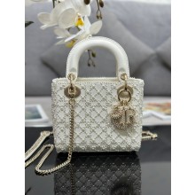 Dior Mini Lady Dior Bag with Pearls White 2023 M0505