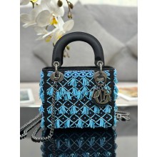 Dior Black Satin and Turquoise Beaded Fringe small lady dior Bag 2023