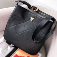 chanel Calfskin & Gold-Tone Metal Black large hobo handbag 2021