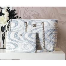CHANEL blue & White Printed Denim & Gold-Tone Metal Shopping Bag AS5429 2025