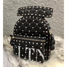 Valentino Rockstud Spike Lambskin Mini Backpack Black/White 2018
