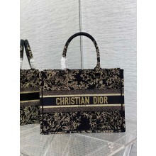 Dior Medium Book Tote Bag in Black Jardin d'Hiver Embroidery with Gold-Tone Metallic Thread 2022