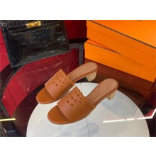 Hermes heel 5CM Gaelle sandal in calfskin tan 2023