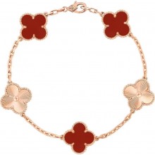Van Cleef & Arpels Vintage Alhambra bracelet, 5 motifs,rose gold,carnelian