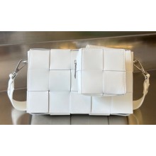 Bottega Veneta Medium Cassette Intreccio leather cross-body Bag White With Versatile Strap 741777