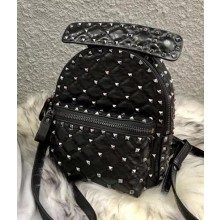 Valentino Rockstud Spike Textured Lambskin Mini Backpack Black 2018