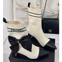 Chanel Womens socks boot in white calfskin/knit wool thread 2024