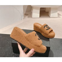 Chanel Platform CC Logo Shearling slippers brown 2024