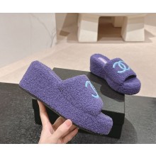 Chanel Platform CC Logo Shearling slippers purple 2024