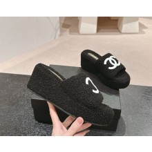 Chanel Platform CC Logo Shearling slippers black 2024