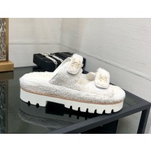 Chanel CC Logo Beach Mules Sandals Shearling 17 2024