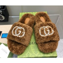 Gucci Interlocking G shearling flat slippers Brown 1210-2024