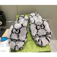 Gucci  flat slippers with shearling grey 1210-2024