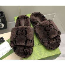 Gucci  flat slippers with shearling coffee 1210-2024
