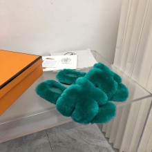 Hermes Woolskin with iconic "H" Oran Sandals Green 2023