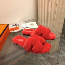 Hermes Woolskin with iconic "H" Oran Sandals Orange