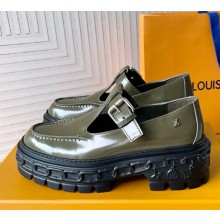 Louis Vuitton LV Record Mary Jane  Glazed calf leather army green 1118-2024