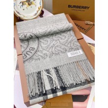 Burberry Cashmere Half Mega Check Monogram TB Reversible Fringe Scarf Mid Grey 2025