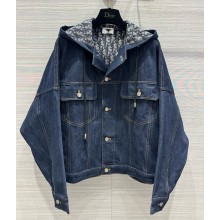 Dior Oversized Hooded Jacket Blue Cotton Denim with Dior Oblique Interior 2024
