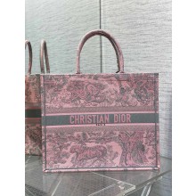 dior Pink and Gray Toile de Jouy Sauvage Embroidery large book tote 2023