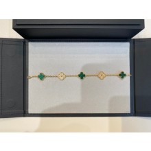 Van Cleef & Arpels Vintage Alhambra bracelet, 5 motifs,yellow gold,diamond,malachite