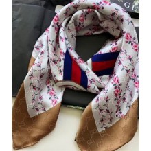 Gucci Gucci Logo Rose Print Silk Scarf ‎499123  