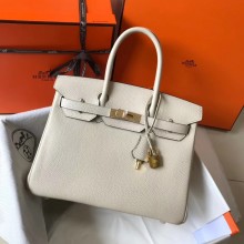 Hermes Birkin 30 Bag In Leather with Gold/Silver Hardware off white
