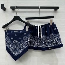 MIU MIU NAVY Bandana print poplin top and miniskirt 2025
