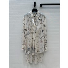 DIOR White Cotton Muslin with Multicolor Millefiori Motif long blouse 2025