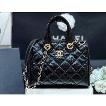 chanel black Patent Crumpled Calfskin & Gold-Tone Metal small bowling bag AS5578 2025(original quality)