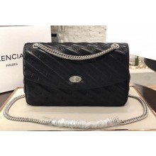 Balenciaga Logo Jacquard Lock Round Medium Leather Shoulder Bag 2018