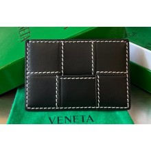 Bottega Veneta Intreccio leather Cassette Credit Card Case with edge-stitching detail 748052 Black