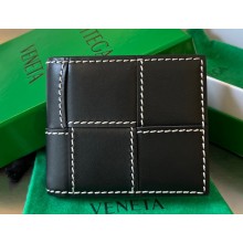 Bottega Veneta Intreccio leather Cassette Bi-Fold Wallet with edge-stitching detail 743004 Black