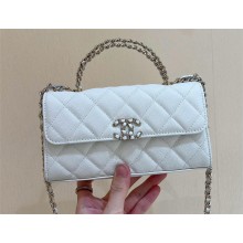 Chanel Phone Holder with Chain in Shiny Grained Calfskin AP3238 white 2025(original quality)