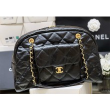 CHANEL BLACK MAXI BOWLING BAG IN CALFSKIN 2024 (ORIGINAL QUALITY)