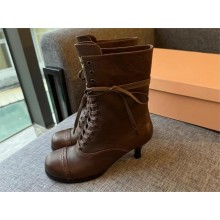 Miu Miu Leather laced booties 5U323E Cocoa Brown 2024