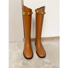 VALENTINO CALFSKIN LEATHER ROMAN STUD BOOT 15MM camel 2022