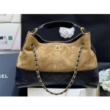 Chanel Beige & Black Suede Calfskin, Shiny Lambskin & Gold-Tone Metal Small Shopping Bag AS5634 2025(ORIGINAL QUALITY)