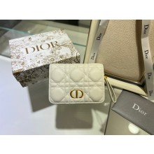Dior Caro Compact Zipped Wallet in Supple Cannage Calfskin white