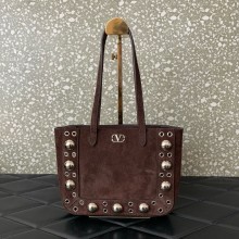 Valentino Garavani Nellcôte small studded suede shopper brown 2025