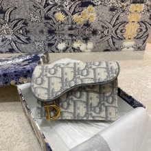 Dior Gray Oblique Jacquard SADDLE FLAP CARD HOLDER