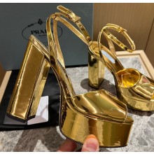 Prada Heel 13.5cm leather platform sandals 1XP48B Metallic Gold 2023