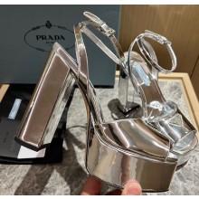 Prada Heel 13.5cm leather platform sandals 1XP48B Metallic Silver 2023