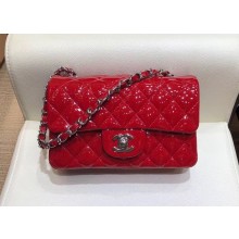 Chanel Classic Flap Small Bag A1116 Red in Patent Leather with silver Hardware 