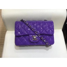 Chanel Classic Flap Small Bag A1116 purple in Patent Leather with silver Hardware 